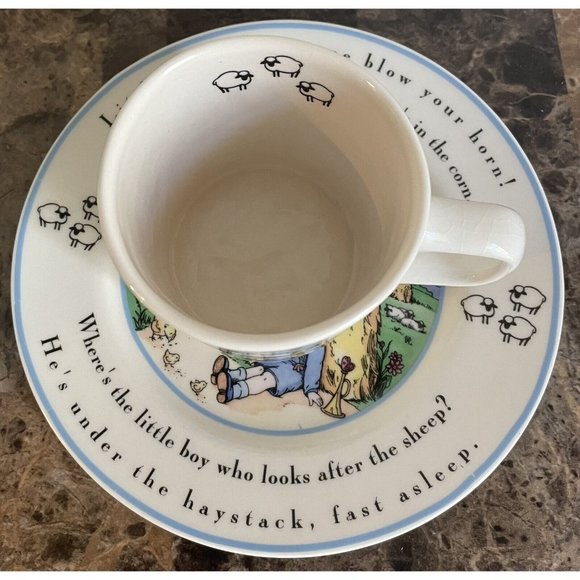 Little Boy Blue Child's Cup Plate Set Mud Pie w/ Box Mother Goose Nursery Rhyme - Picture 2 of 14